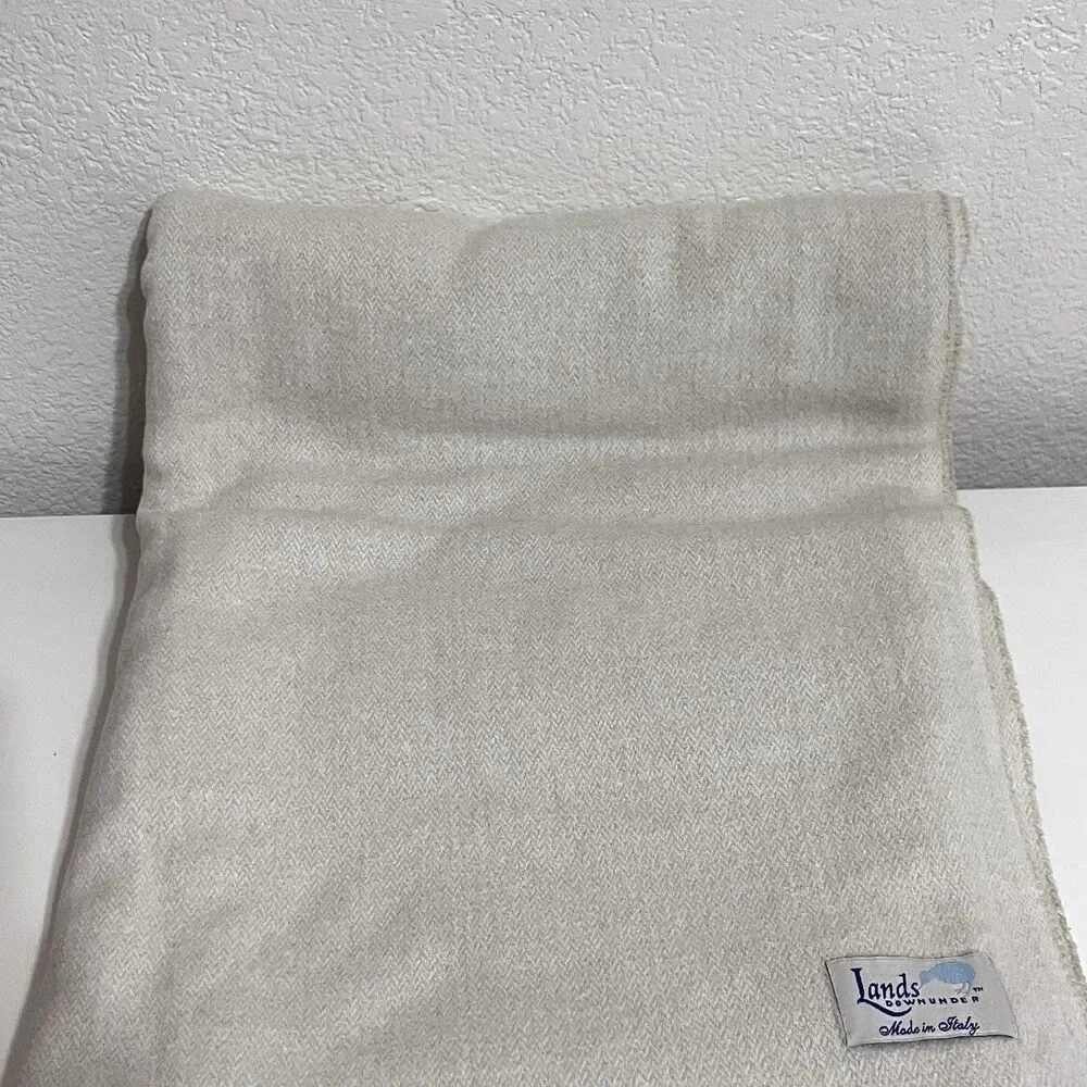 Lands Downunder Italian Herringbone Fringed Cream Throw Blanket Soft Italy